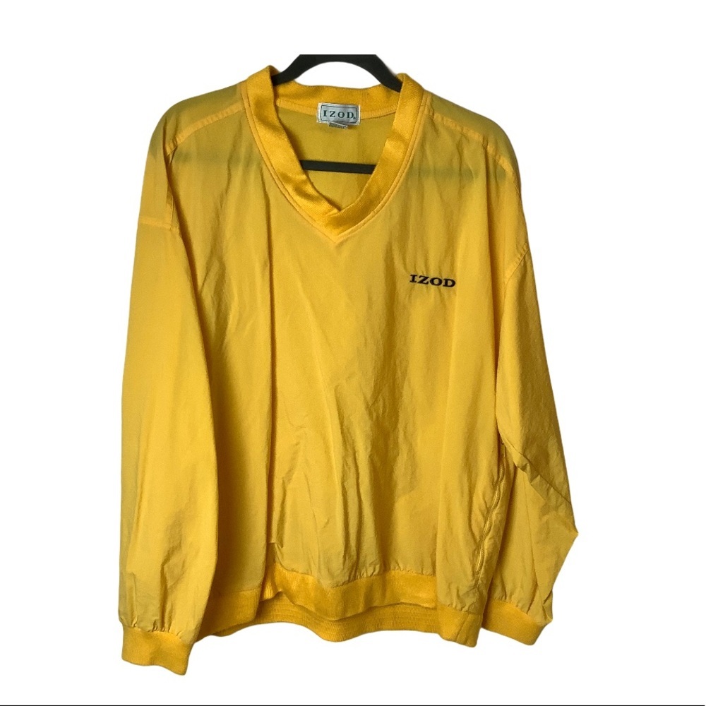 Izod Pullover Windbreaker Yellow Pockets Men Size Medium Shell 100% Nylon